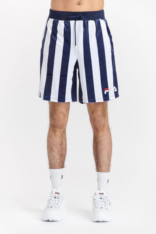 Fila Grid Stripe Velour Men's Shorts - Navy/White,NZ 547-96041